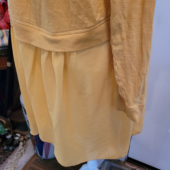 LOGO by Lori Goldstein Slub Knit cardigan Chiffon Trim Yellow Fall Top  XL - Picture 6 of 9